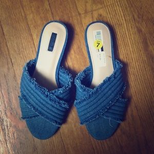 Forever 21 Distressed Denim Slides